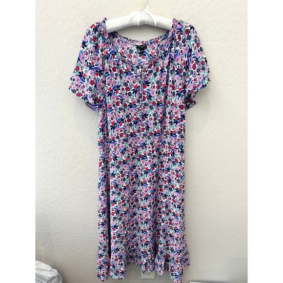 TALBOTS | Plus Floral Midi Dress Size 14W | NWT $169 Short Sleeve Lightweight - Picture 1 of 8